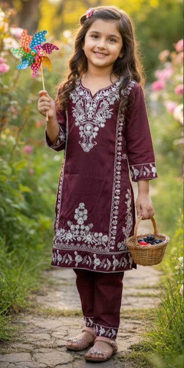 Regal Berry Girls' Embroidered Set