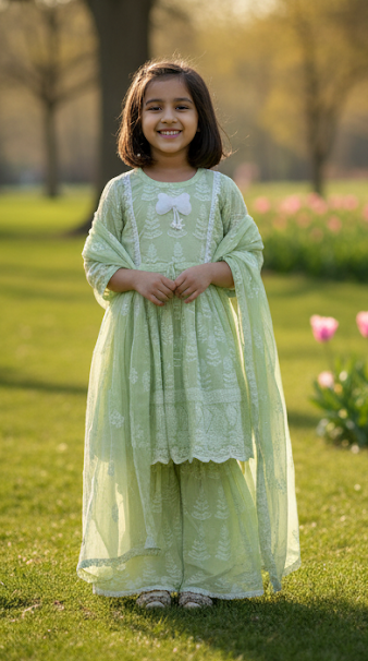 Lime Zest Charm Girls' Gharara Set