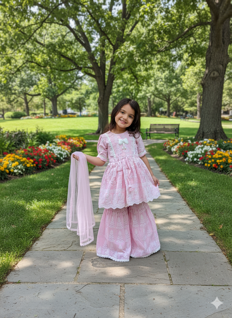 Pink Petal Dream Girls' Gharara Set