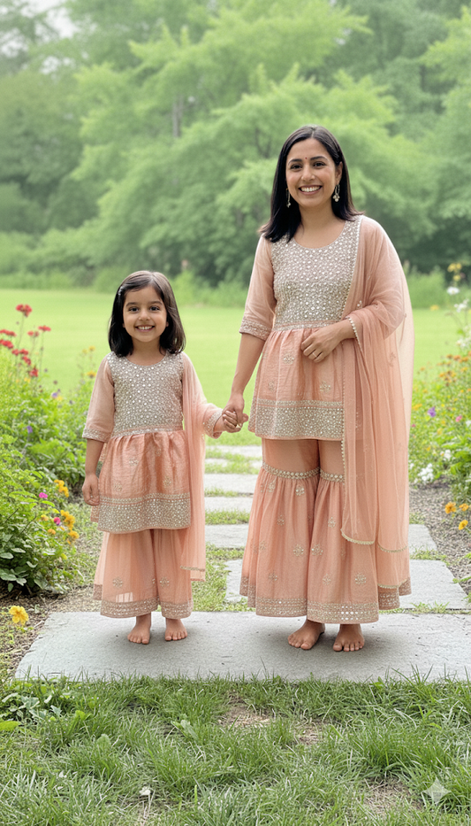 Rose Quartz Sparkle Girls' Gharara Set