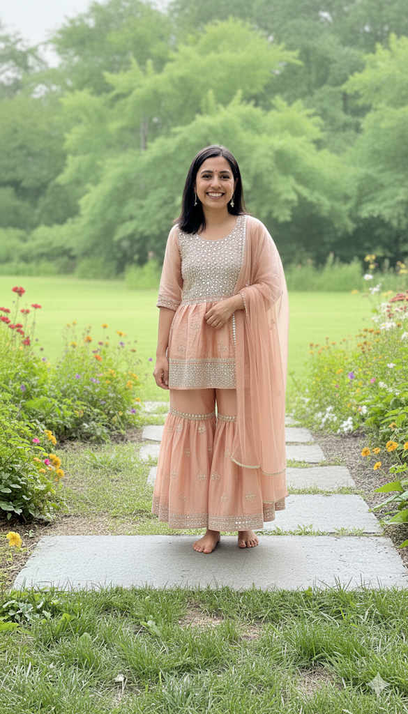 Rose Quartz Sparkle Girls' Gharara Set