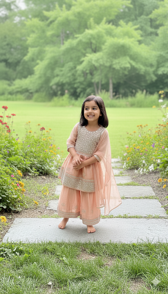 Rose Quartz Sparkle Girls' Gharara Set