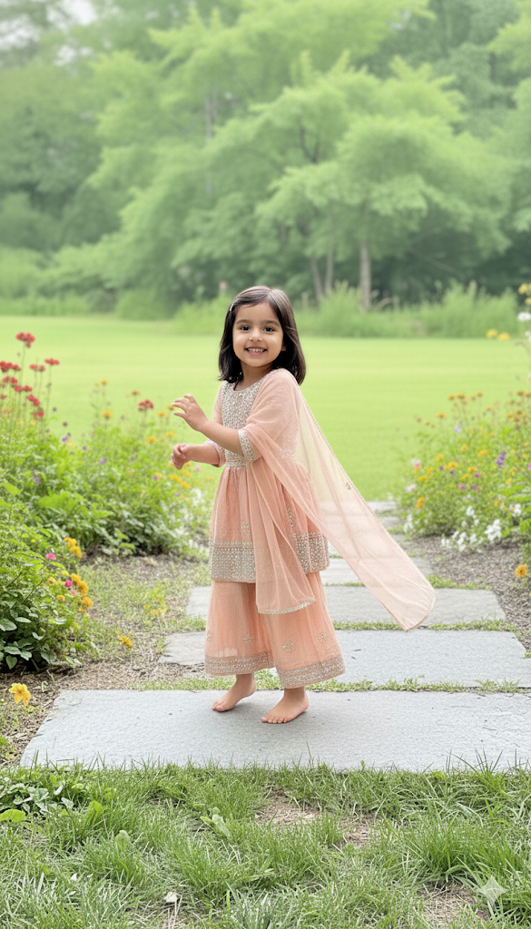 Rose Quartz Sparkle Girls' Gharara Set