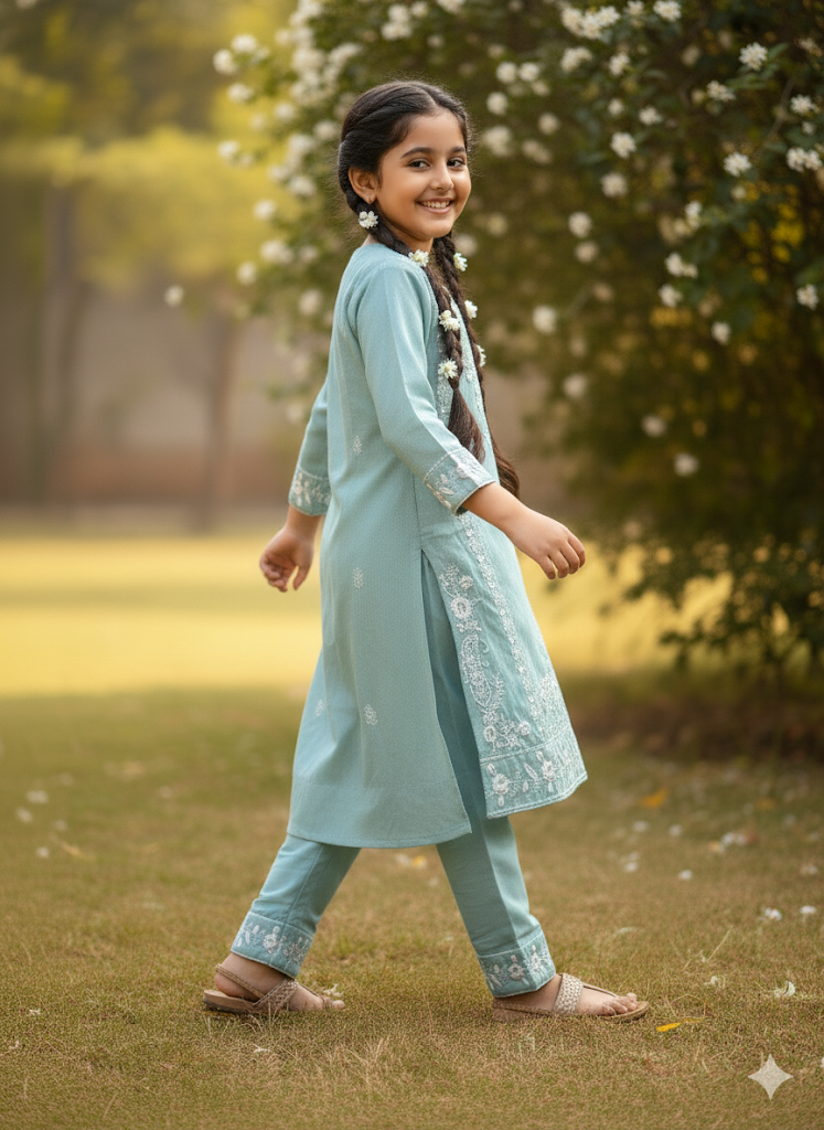 Aqua Serenity Girls' Embroidered Set