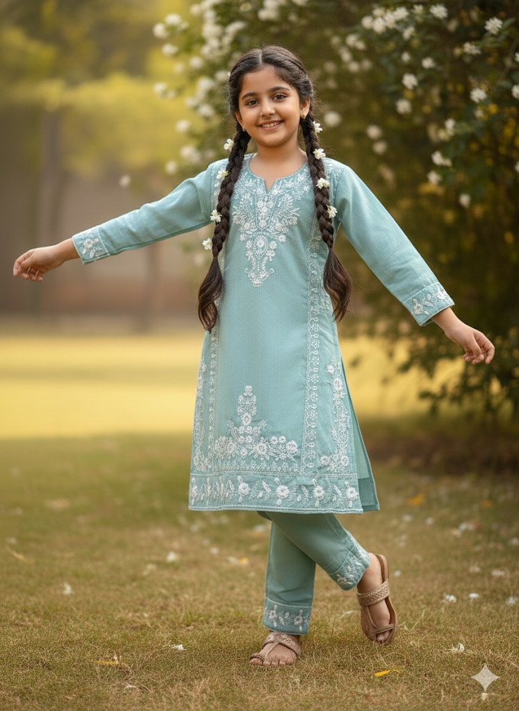 Aqua Serenity Girls' Embroidered Set