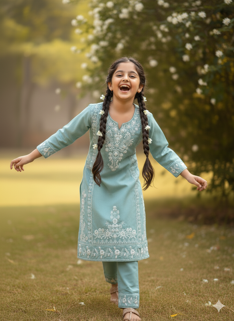 Aqua Serenity Girls' Embroidered Set