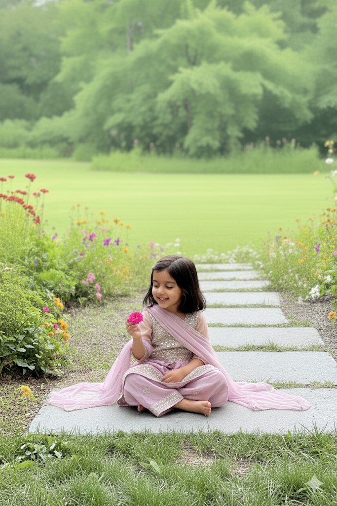 Lavender Dewdrop Peplum Gharara
