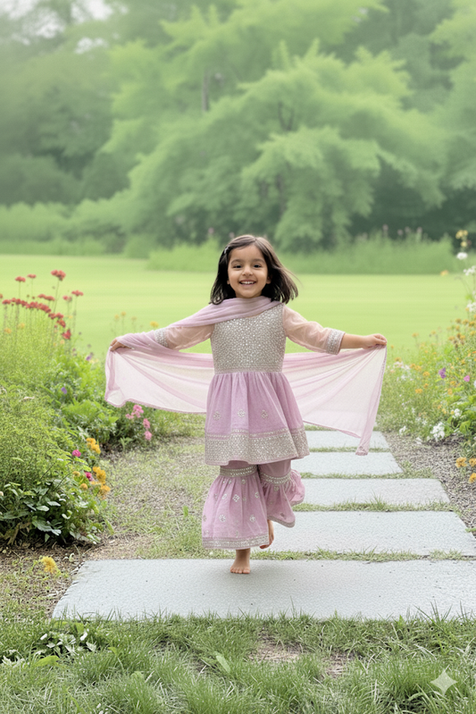 Lavender Dewdrop Peplum Gharara